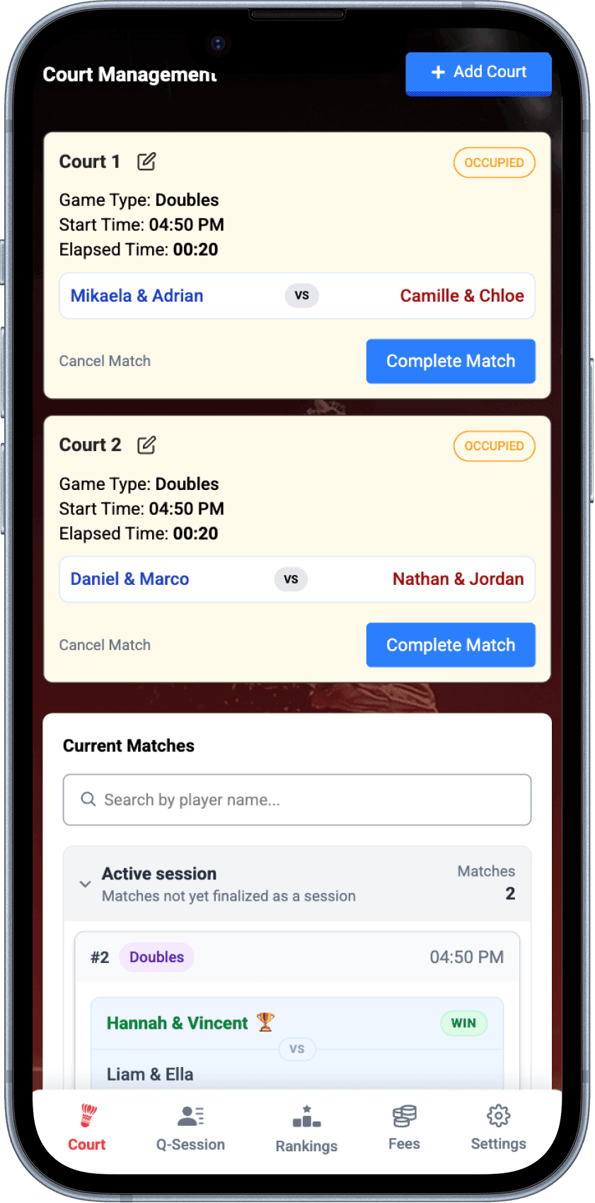 ShuttleFlow Manage Court preview