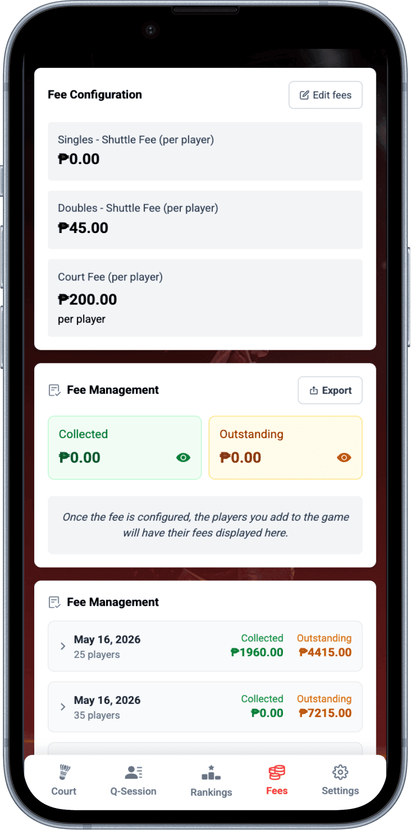 ShuttleFlow Fees Management preview